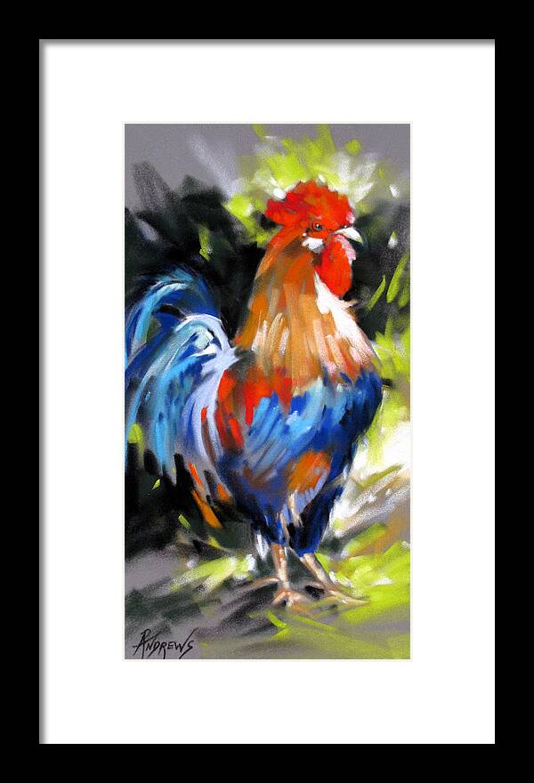 Rooster Framed Print featuring the painting The Star Of The Show by Rae Andrews