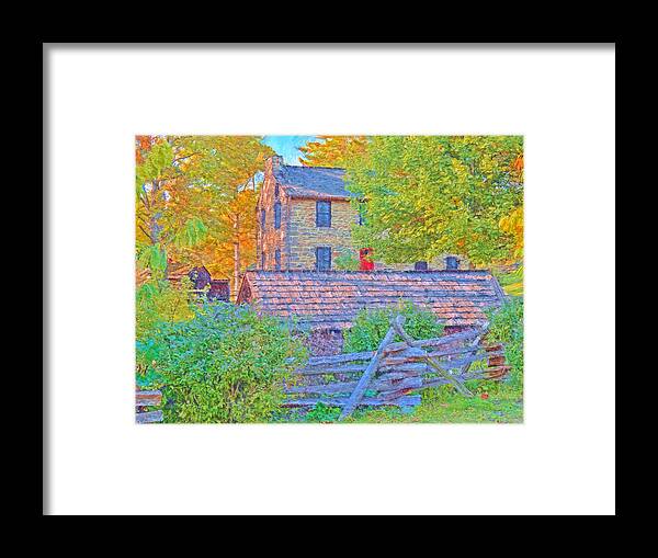 Stone House Framed Print featuring the digital art The Stone House At The Oliver Miller Homestead / Late Afternoon by Digital Photographic Arts