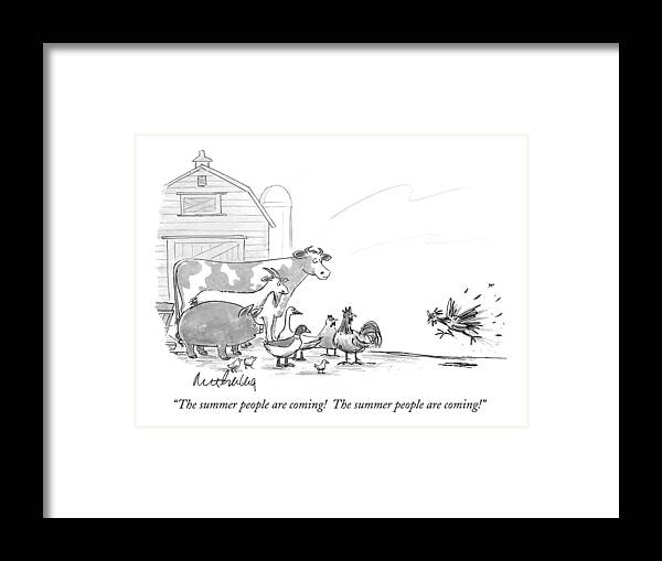 Summer People Framed Print featuring the drawing The Summer People Are Coming! The Summer People by Mort Gerberg