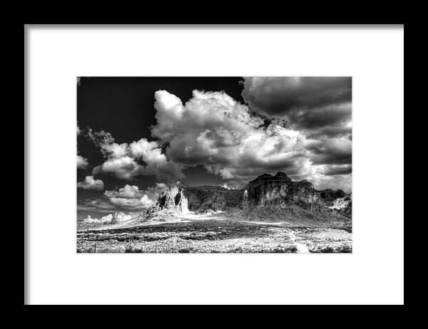 Arizona Framed Print featuring the photograph The Superstitions - Black and White by Saija Lehtonen
