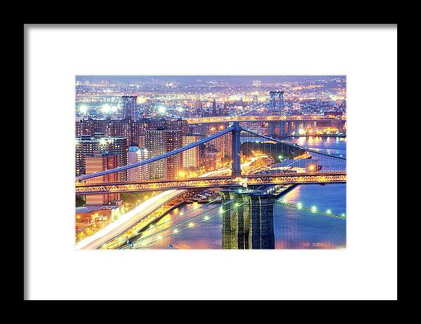 Built Structure Framed Print featuring the photograph The Three Bridges Of New York City by Tony Shi Photography