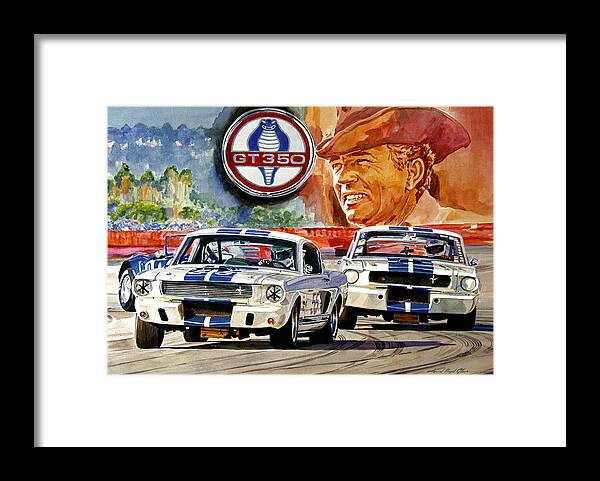 Shelby Artwork Framed Print featuring the painting The Thundering Blue Stripe GT-350 by David Lloyd Glover