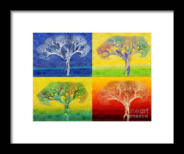 Andee Design Abstract Framed Print featuring the digital art The Tree 4 Seasons - Painterly - Abstract - Fractal Art by Andee Design