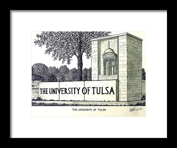 University Of Tulsa Drawings Framed Print featuring the mixed media The University of Tulsa by Frederic Kohli