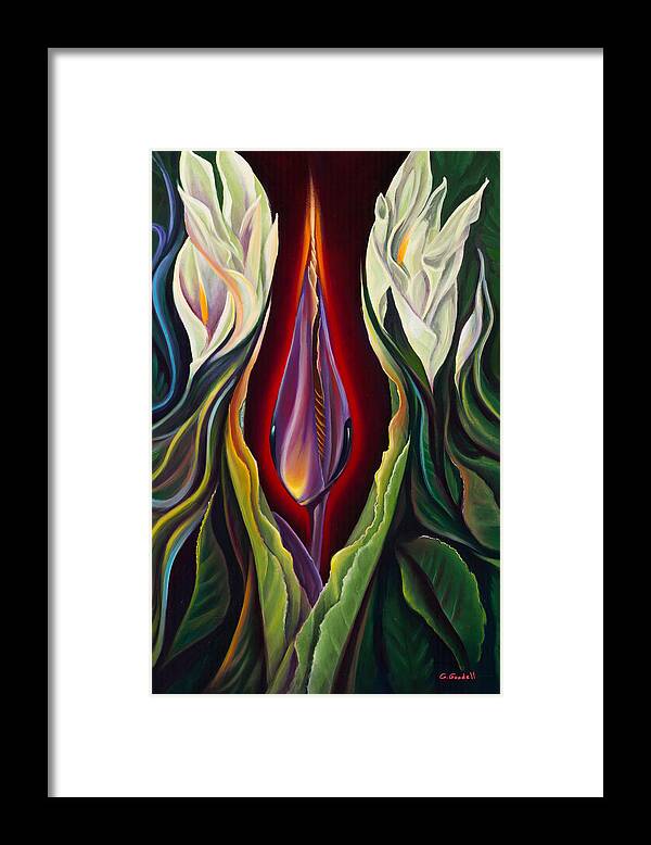 Abstract Framed Print featuring the painting The Visitor II by Claudia Goodell