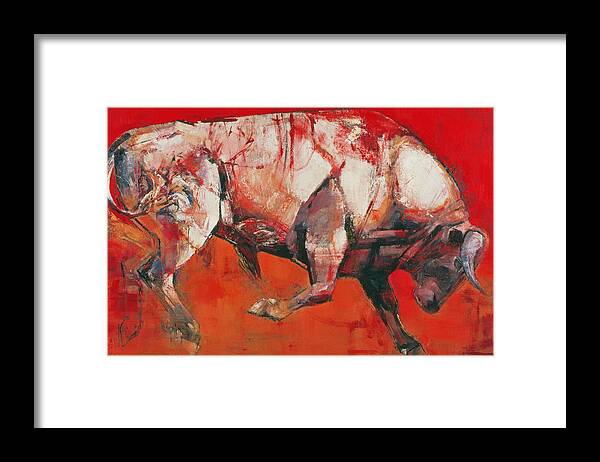 Taurus Framed Print featuring the painting The White Bull by Mark Adlington