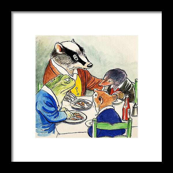 Table Framed Print featuring the painting The Wind In The Willows Dining Scene by Philip Mendoza