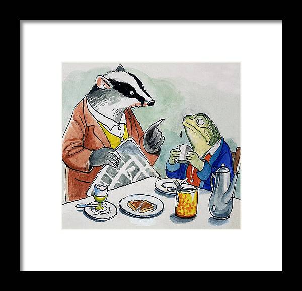 Breakfast Framed Print featuring the painting The Wind In The Willows Toad And Badger Having Breakfast by Philip Mendoza