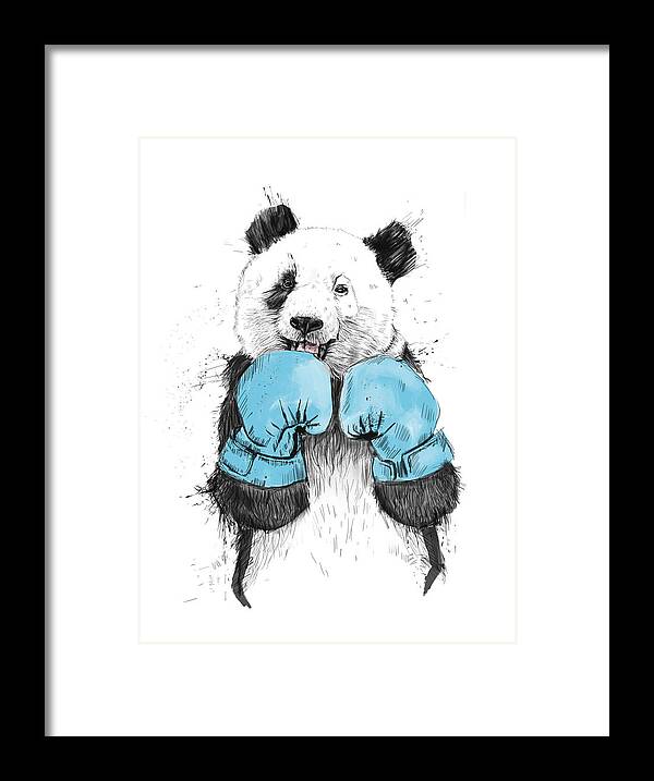 Panda Framed Print featuring the drawing The Winner by Balazs Solti