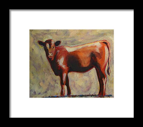 Calf Framed Print featuring the painting The Yearling Calf by Carol Jo Smidt