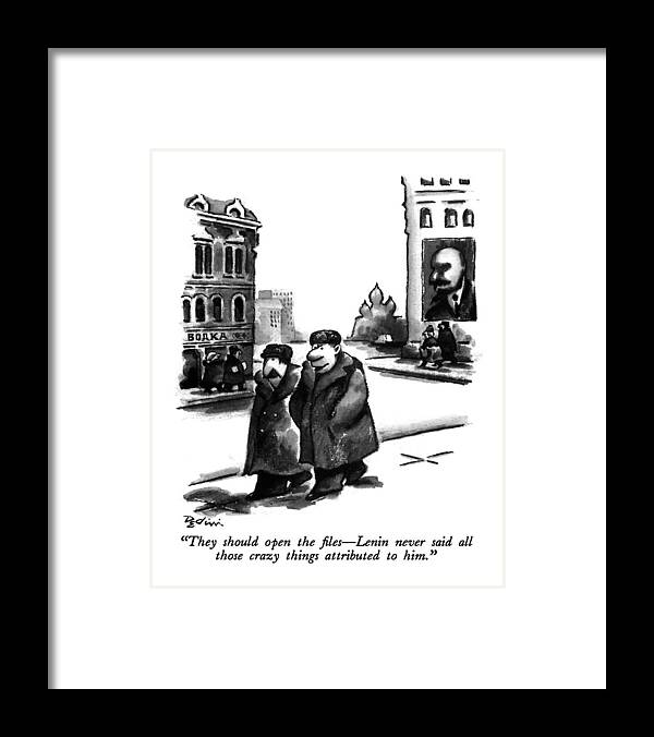 Regional Framed Print featuring the drawing They Should Open The Files - Lenin Never Said All by Eldon Dedini