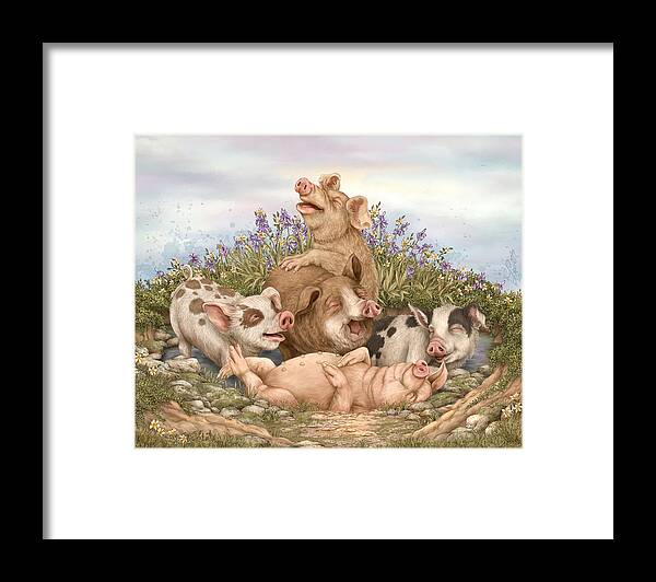 Pigs Framed Print featuring the painting Think Happy by Beverly Levi-Parker
