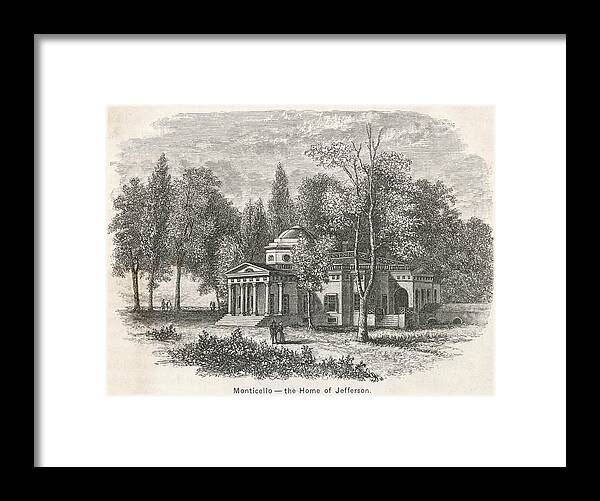 Monticello Framed Print featuring the drawing Thomas Jefferson's Home At Monticello by Mary Evans Picture Library
