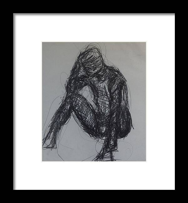 Man Framed Print featuring the drawing Thought by Erika Jean Chamberlin