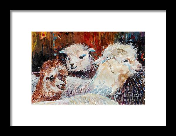 Alpaca Framed Print featuring the painting Three Alpacas by Molly Poole