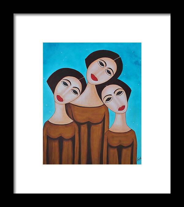 Oil Framed Print featuring the painting Three Angels by Sonali Kukreja