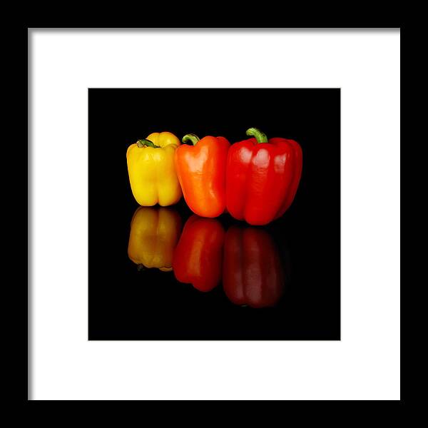 Bell Framed Print featuring the photograph Three Bell Peppers by Jim Hughes