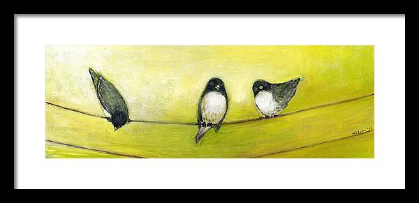 Bird Framed Print featuring the painting Three Birds on a Wire No 2 by Jennifer Lommers