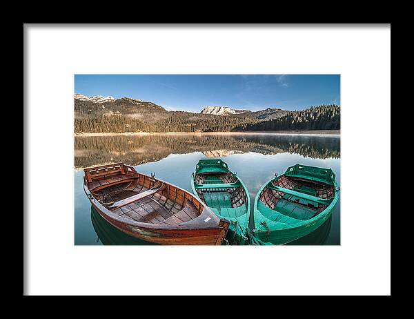 Landscape Framed Print featuring the photograph Three boats by Sergey Simanovsky