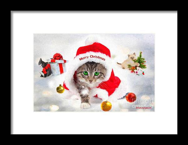 Seasons Framed Print featuring the painting Three Christmas Kittens by Chris Armytage