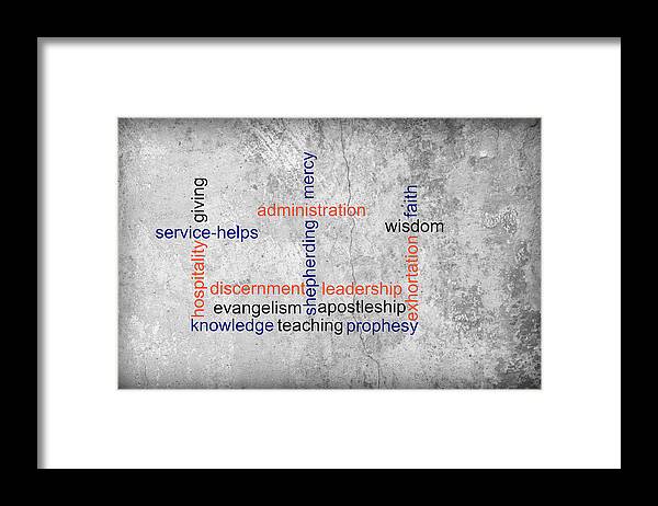 Typographic Art Framed Print featuring the mixed media Three Cross Gifts by Eric Liller