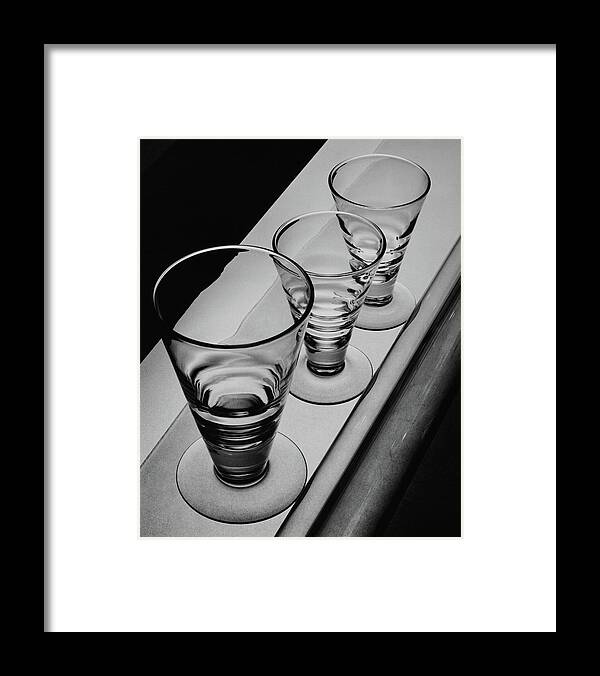 Home Accessories Framed Print featuring the photograph Three Glasses On A Shelf by Martin Bruehl