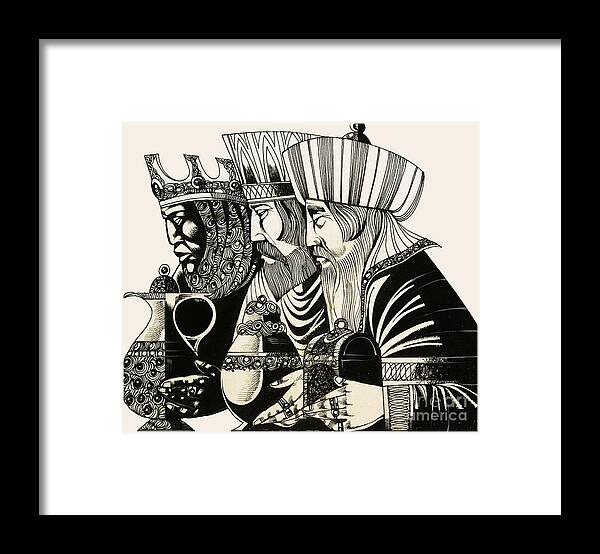 Christmas Framed Print featuring the drawing Three Kings by Richard Hook