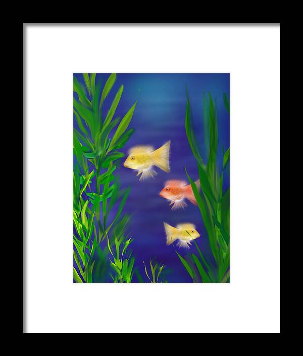 Tropical Fish Framed Print featuring the digital art Three little fish by Christine Fournier