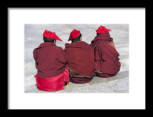 Monk Framed Print featuring the photograph Three Monks by Hitendra SINKAR