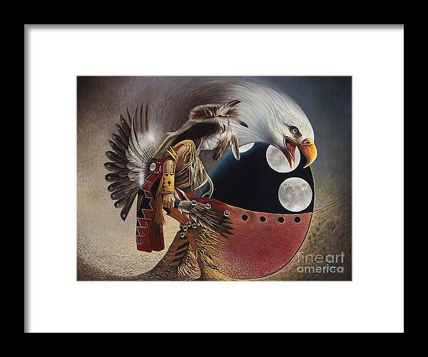 Native-american Framed Print featuring the painting Three Moon Eagle by Ricardo Chavez-Mendez