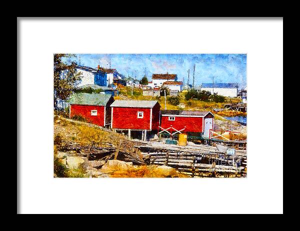 Three Framed Print featuring the photograph Three red sheds by Les Palenik