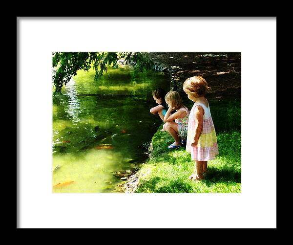  Park Framed Print featuring the photograph Three Sisters Watching Koi by Susan Savad