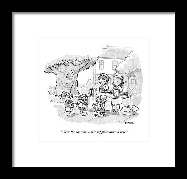 Cookies Framed Print featuring the drawing Three Small Elves by Benjamin Schwartz