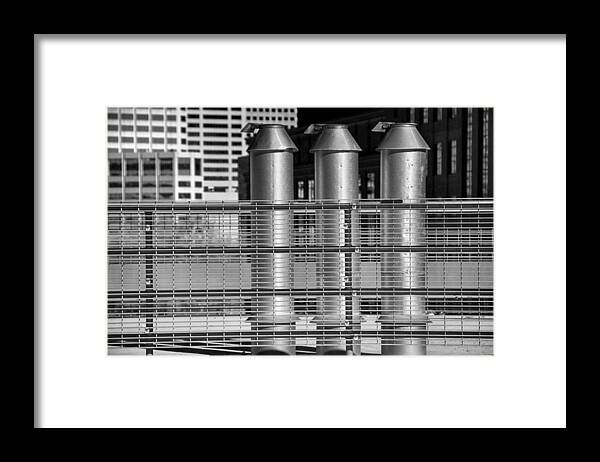 Downtown Framed Print featuring the mixed media Three Stacks In Denver BW by Angelina Tamez