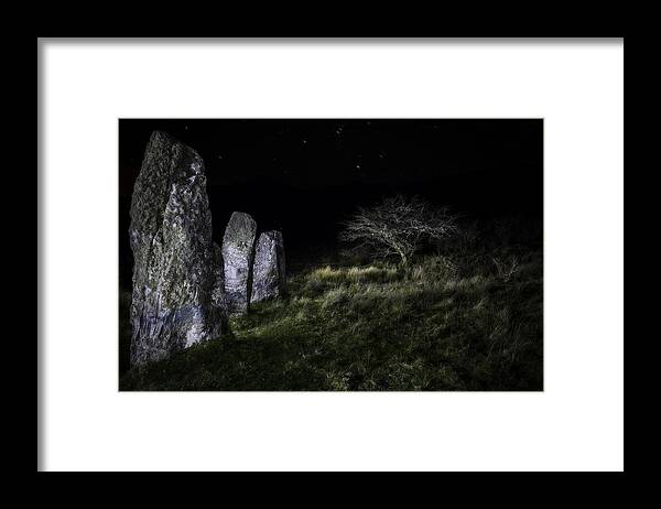Mysterious Ireland Framed Print featuring the photograph Three standing stones by Dirk Ercken