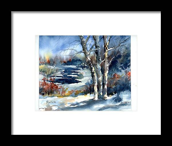 Winter Framed Print featuring the painting Three Trees by Virginia Potter