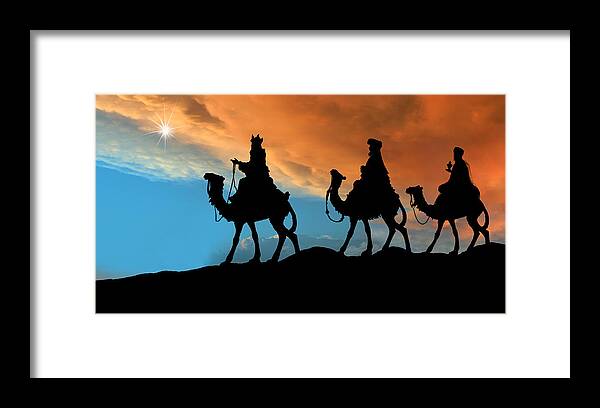 Holiday Framed Print featuring the photograph Three Wise Men (Photographed Silhouette) by Liliboas