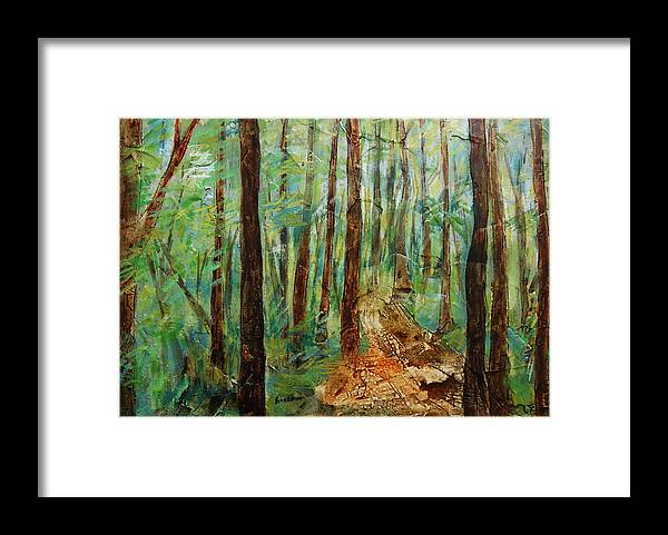 Land Scapes Framed Print featuring the painting Through The Woods by Ronex Ahimbisibwe