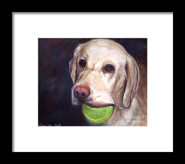 Yellow Labrador Retriever Framed Print featuring the painting Throw the Ball by Molly Poole