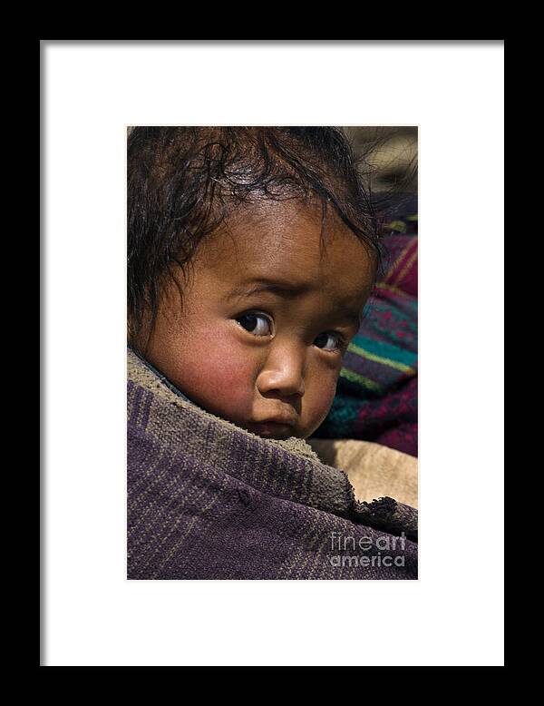 Nepal_d1359 Framed Print featuring the photograph Tibetan Child - Samdo Village Nepal by Craig Lovell