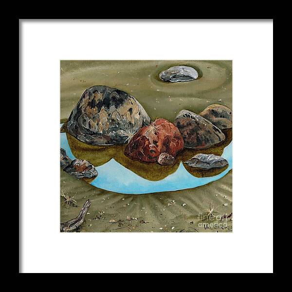 Broken Shells Framed Print featuring the painting Tide's Out by Val Stokes