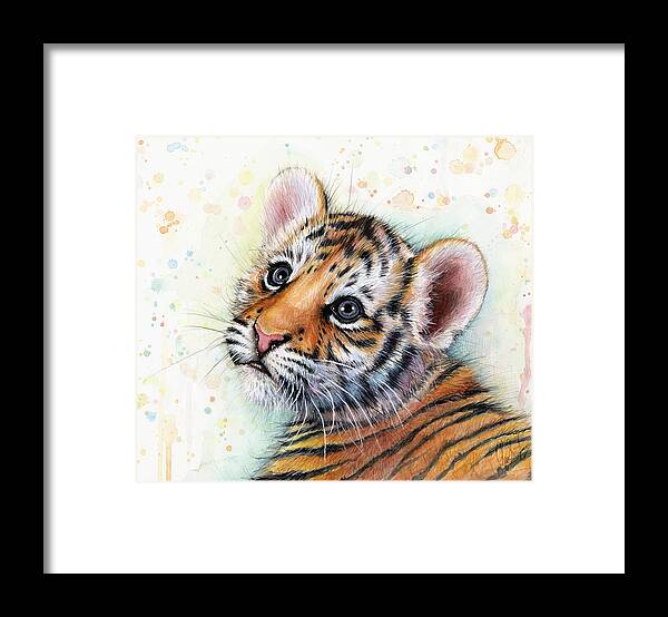 Tiger Framed Print featuring the painting Tiger Cub Watercolor Art by Olga Shvartsur