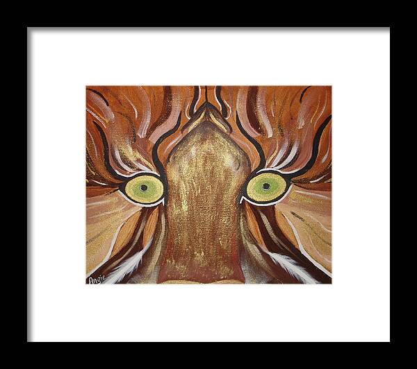 Tiger Eyes Framed Print featuring the painting Tiger Eyes by Angie Butler
