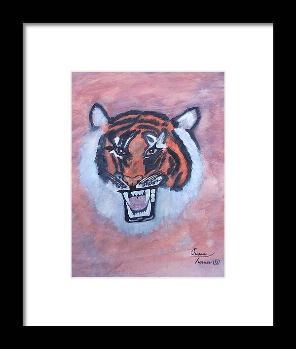 Watercolor Framed Print featuring the painting Tiger by Susan Turner Soulis