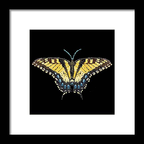 Butterfly Tigerswallowtail Tiger Swallowtail Swallow Tail Yellow Beaded Dazzle Beads Dazzles Dazzled Bedazzle Bedazzled Sparkling Pixel Pointillism Insect Roger Swezey Framed Print featuring the digital art Tiger Swallowtail Butterfly Bedazzled by R Allen Swezey