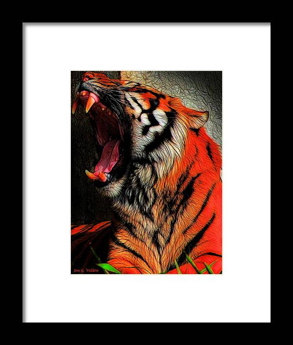 Tiger Yawning Framed Print featuring the painting Tiger Yawning by Jon Volden