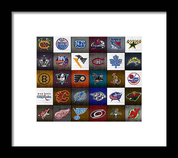 Skates Framed Print featuring the mixed media Time to Lace Up the Skates Recycled Vintage Hockey League Team Logos License Plate Art by Design Turnpike