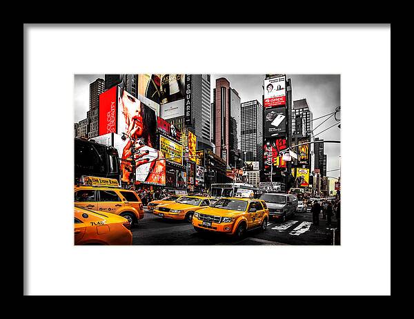 Times Square Framed Print featuring the photograph Times Square Taxis by Az Jackson