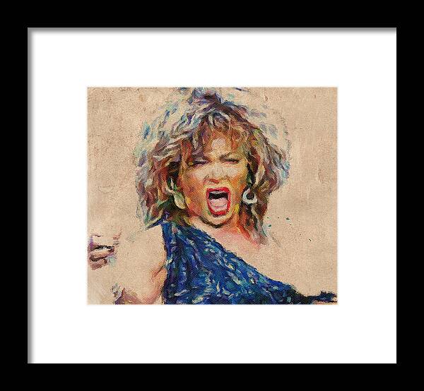 Tina Framed Print featuring the digital art Tina Turner Portrait You are the best 1 by Yury Malkov