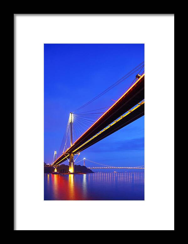 Chinese Culture Framed Print featuring the photograph Ting Kau Bridge At Dusk by Ngkaki